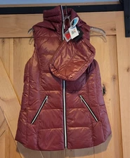 NEW! Women Sz S MY ANORAK Nylon Duck Down Vest Spring w/Pouch Removable Hood