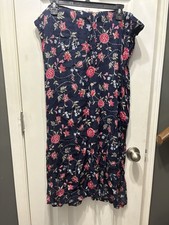 Jaclyn Smith Women s 1X Navy Floral Maxi Skirt Boho Cottagecore Elastic Waist