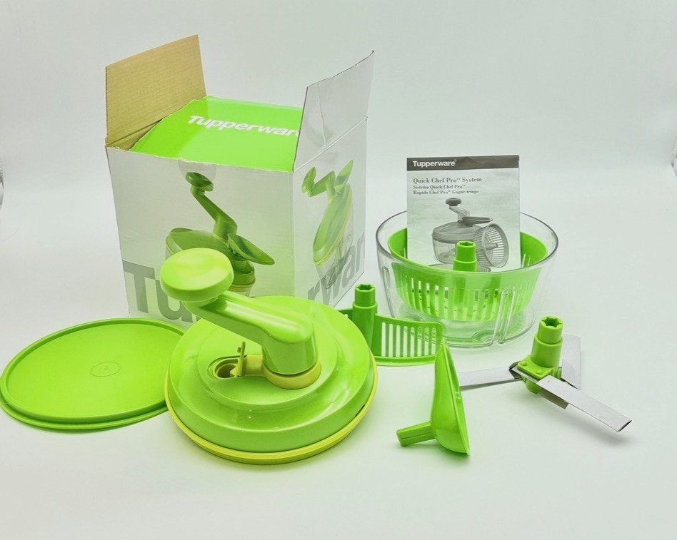 Lime Green TUPPERWARE Quick Chef Food Processor Chopper Mixer Whisk Funnel Lid