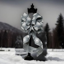 10" WIDE BURLAP TYPE CHRISTMAS BOW SNOWFLAKE DECORATION FOR WREATHS CRAFTS GIFTS
