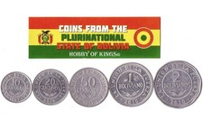 Bolivia 5 Mixed Coins, 10 Centavos to 2 Bolivianos, Bolivian Currency Since 1986