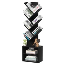 10 Tier Tree Bookshelf,Floor Standing Wood Tall Bookcase for Narrow Space, St...