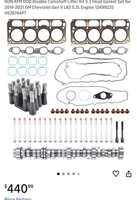 5.3L Non A-FM Camshaft Lifter Engine Rebuild Kit For Chevy 2014-21 GMC Gen V L83