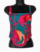 PrettyLittleThing Petite Abstract Boned Bustier Corset Top Front Zip Size 2