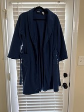 L.L.Bean Kids Blue Fleece Robe 10-12 Shawl Collar Tie Belted Pockets