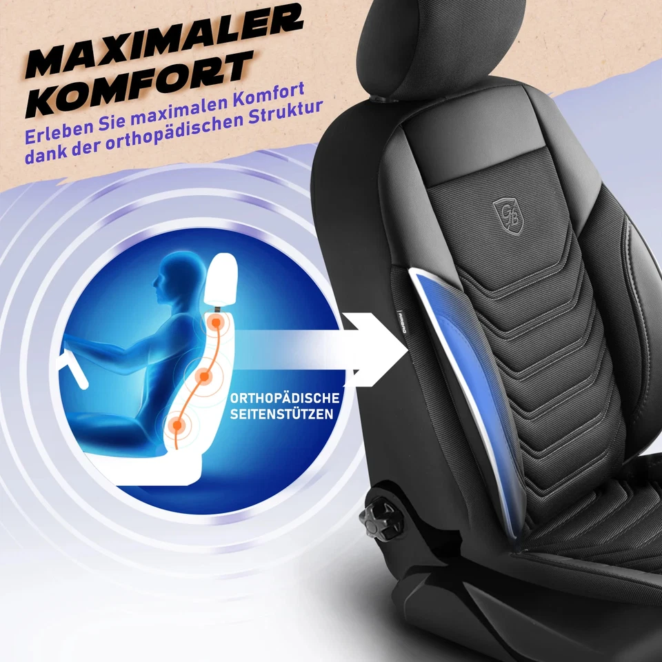 Fundas de asiento adecuadas para Toyota Land Cruiser en negro-gris con bolsillo trasero Foto 2 de 4