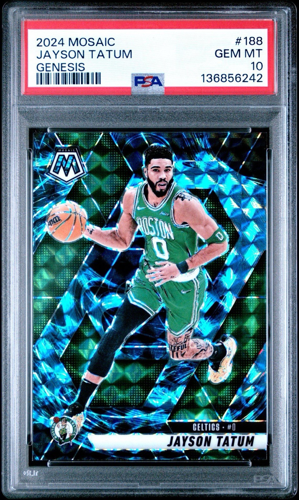 2024-25 Panini Mosaic Jayson Tatum #188 Genesis Case Hit Boston Celtics PSA 10
