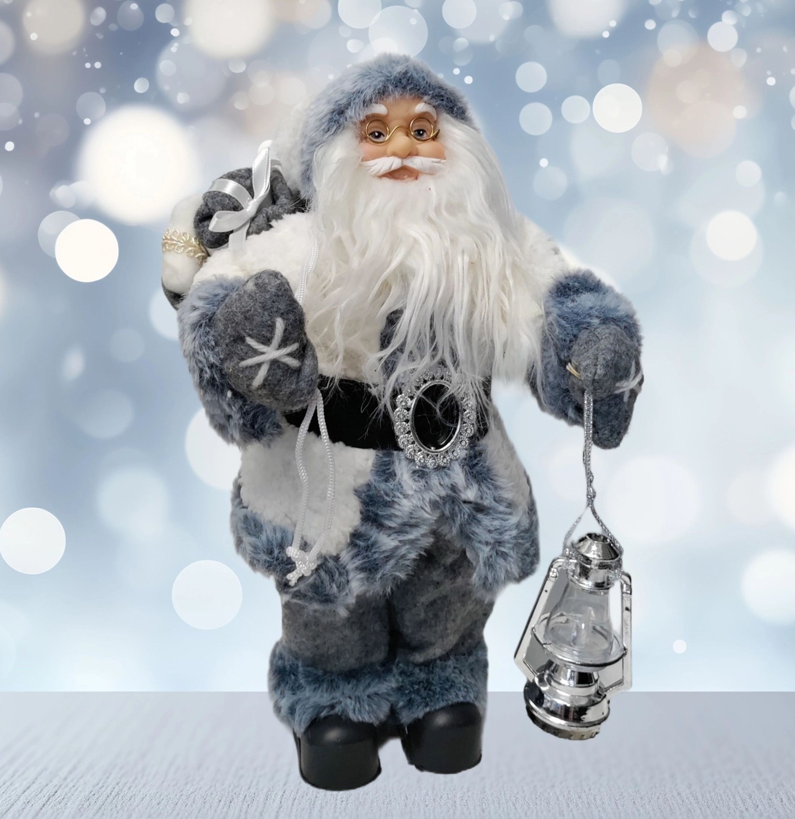 Traditional White Plush Santa Figurine Standing Father Christmas Decoration 60cm
