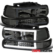 Fit 1999-2002 Chevy Silverado 1500 2500hd Smoke Led Tube Headlightsbumper Lamps