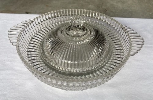 Vtg Anchor Hocking Queen Mary 3-Piece  Depression Glass Serving Bowls W/Lid