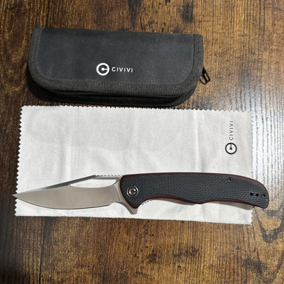 Civivi Pocket Knife Black Red D2 Steel W/ Case And Cleaning Cloth