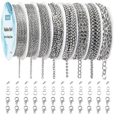 Necklace Chains for Jewelry Making, 62.3 Feet 304 Stainless 8 Rolls Silver