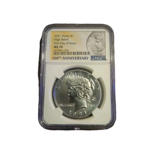 2021 $1 SILVER PEACE DOLLAR NGC MS70 HIGH RELIEF FIRST DAY OF ISSUE FDI LABEL
