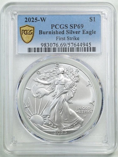 2025-W 1oz Burnished Silver American Eagle MS69 PCGS 57644945 First Strike