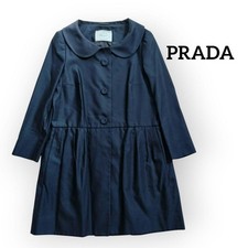 PRADA Peter Pan Collar Flare Coat Dress Navy Gathered Waist Italy Size 40 L Used