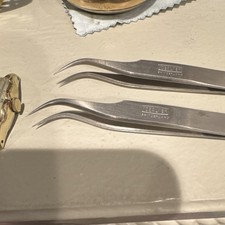 VINTAGE WATCHMAKER TWEEZERS 7 NON MAGNETIC - PAIR 2 - IDEALTEK CURVED SWISS
