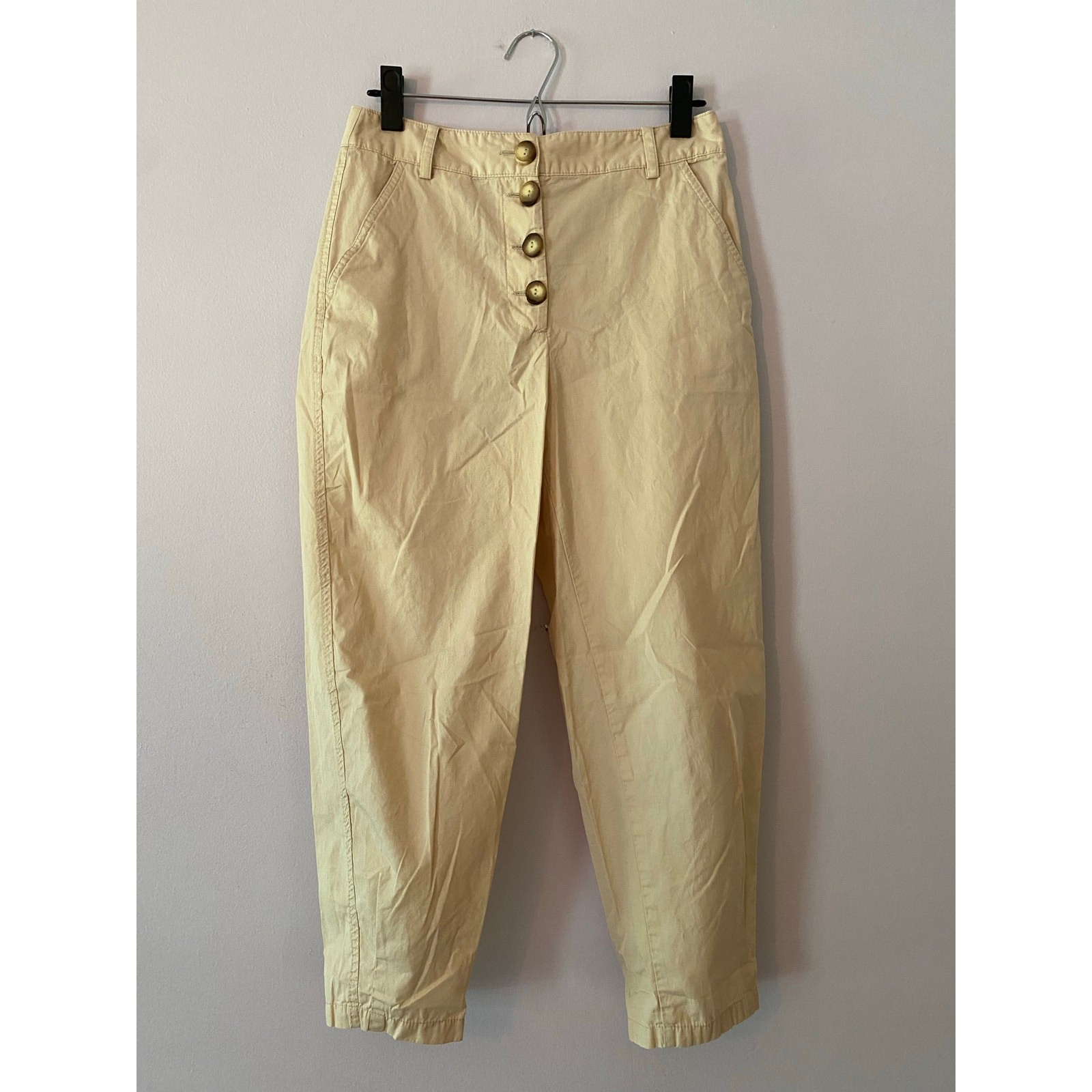 Zara Tan Khaki Cream Tan Cropped Barrel Leg Pants Cotton Boho Women's size XS