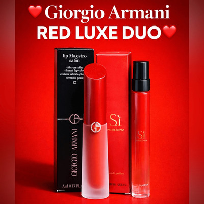 Giorgio Armani Red Luxe Duo  Lip Maestro Satin 12 + Si Passione 10mL | NEW