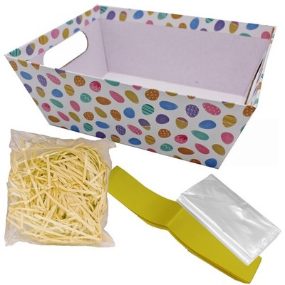 Osterkorb Korb Set Geschenkbox Füllung Zellophanband - weiß mit Eiern