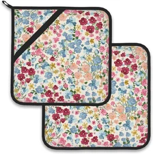 Wild Flowers Floral Meadow Pot Holder Set of 2,Heat Resistant Potholders Oven Ho