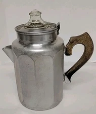 Vintage Pure Aluminum Coffee Pot Perculator Pyrex Glass Top Made In USA 8"