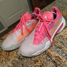 adidas Women's Barricade Tennis Shoes Grey Two/Solar Orange/Shock Pink Sz 11