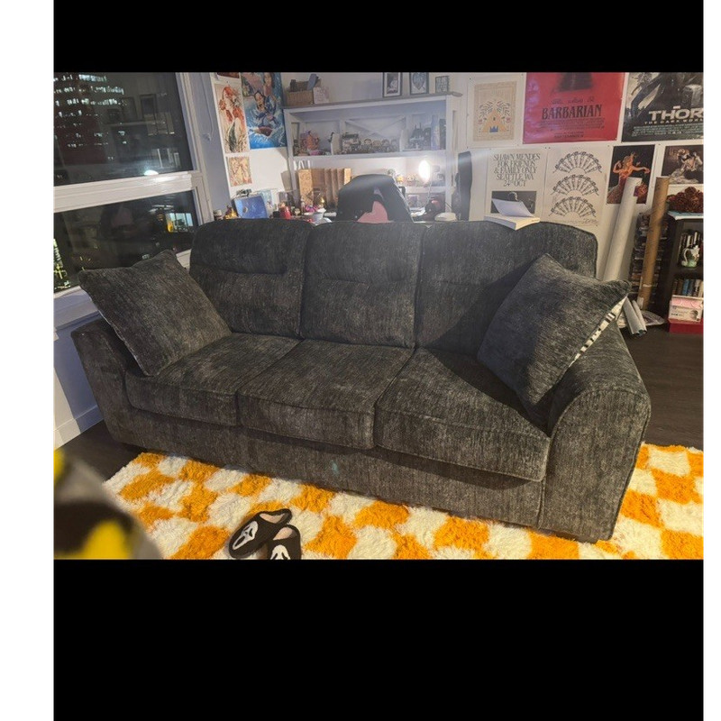 Dark Gray Contemporary 3-Seater Sofa Wood Frame Polyester Upholstery