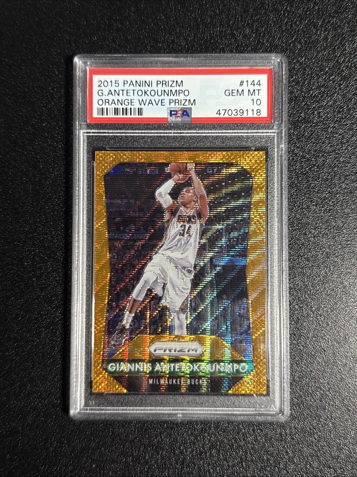 2015 Panini Prizm Giannis Antetokounmpo Orange Wave Prizm PSA 10 POP 9 Rare