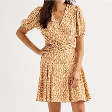 Nine West Faux Wrap Belted Animal Print Dress Size XL