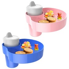 2 PACK Car Seat Cup Holder Snack Tray - Travel Essentials for Mess-Snacking...