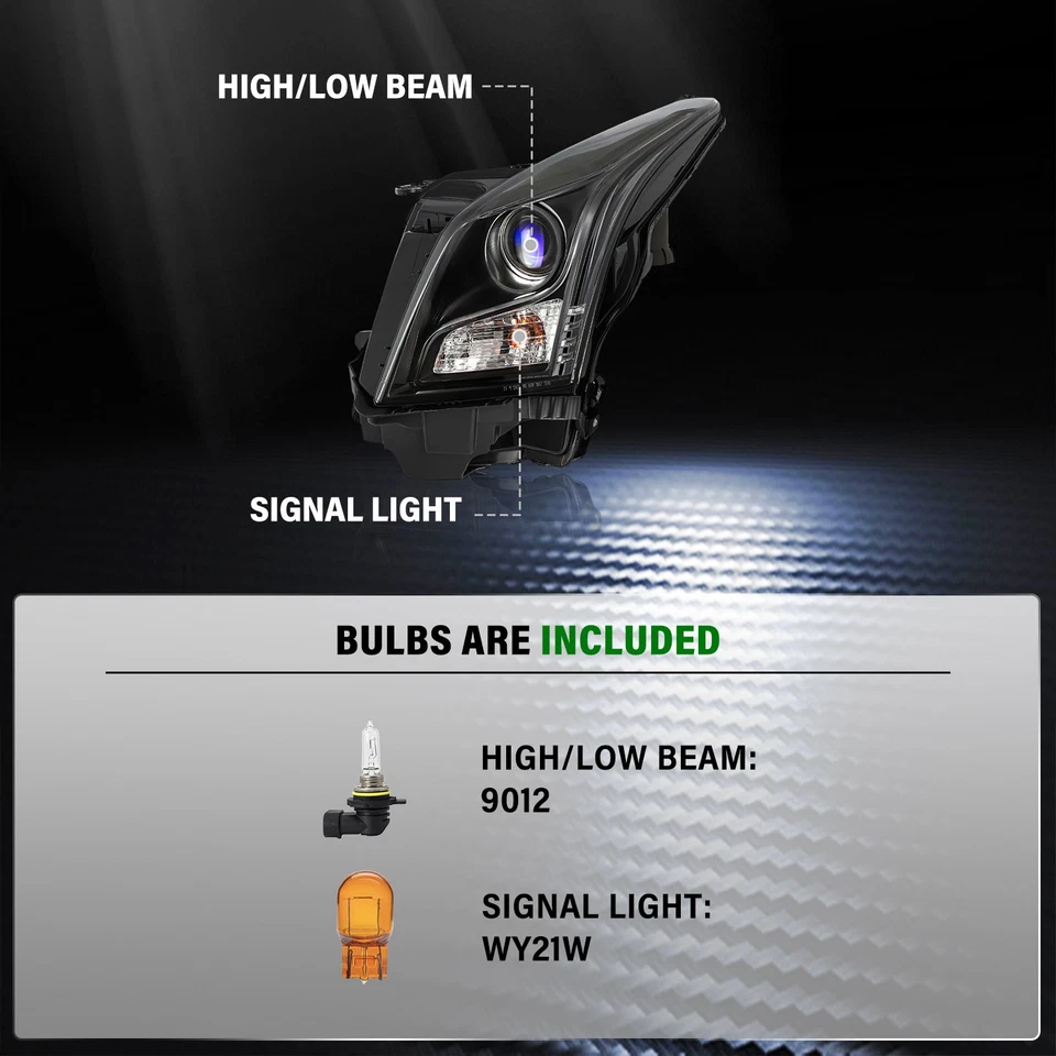 Pair LED Black Headlights Assembly For 2013-2018 Cadillac ATS Headlamps w/Bulbs - Image 2 of 4