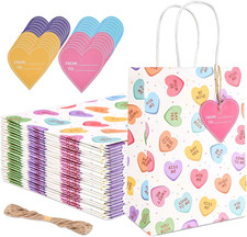 Sanixin 24Pack Valentine's Day Paper Gift Bags with Handles Colorful Conversatio