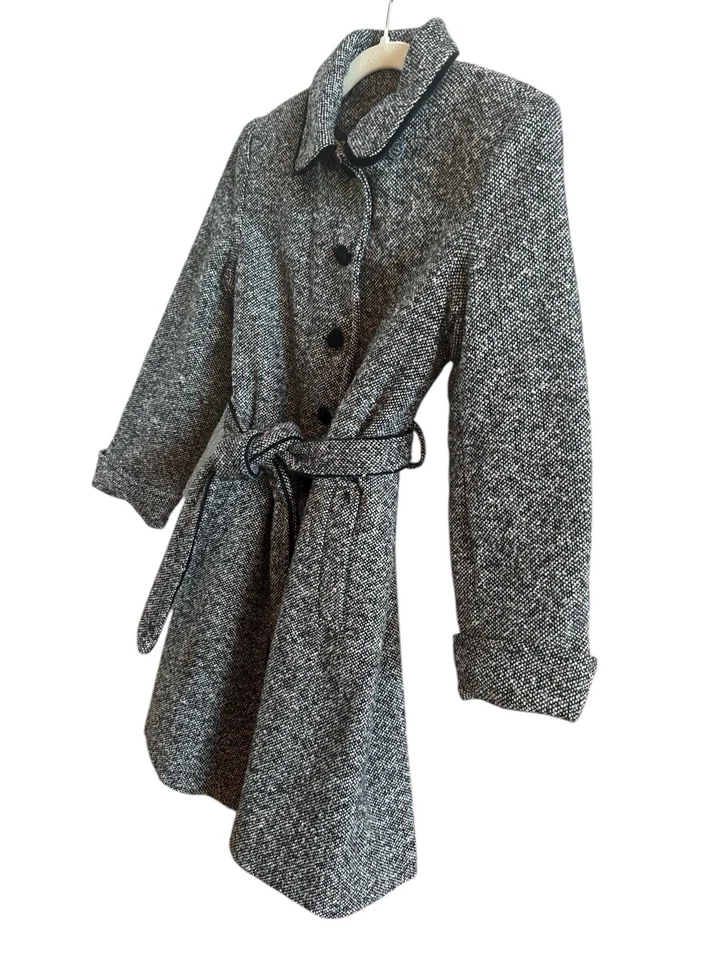 Abrigo Talbots Niños Niñas Talla 12 Negro Blanco Mezcla de Lana Espiga Hasta la Rodilla Foto 2 de 4