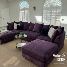 U Shape Chaise with Footstools Fabric Purple Corner Sofa for SALE FREE DELIVERY