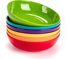 8-Inch Melamine Salad & Pasta Bowls - Set of 6, Unbreakable & Reusable with Cera