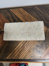 White Beaded Bridal Clutch Bag, Embellished Evening Handbag Purse