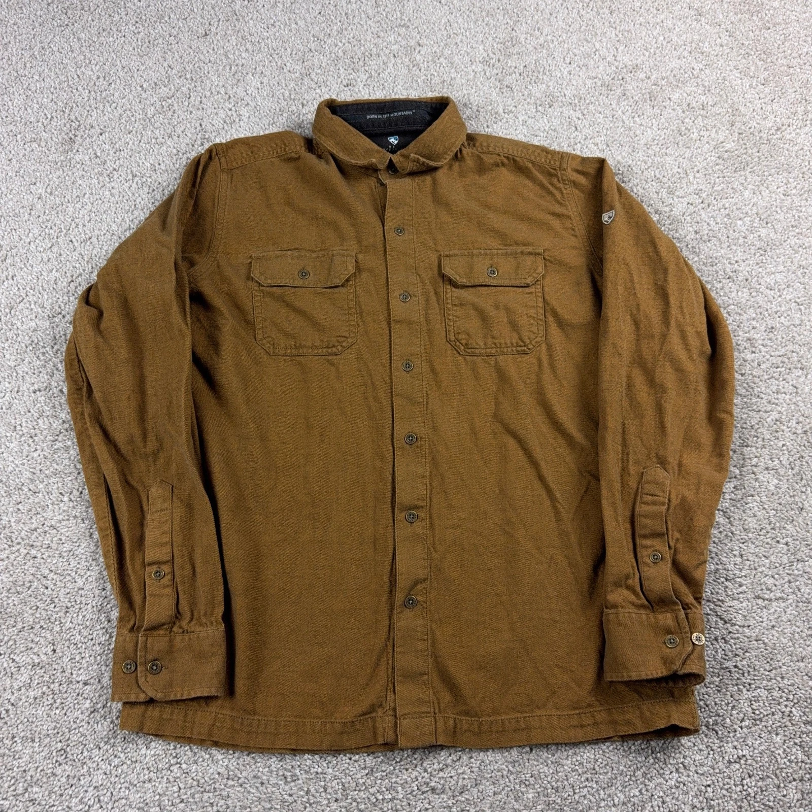 Kuhl Shirt Mens Medium Brown Dillingr Flannel Button Up Hiking Outdoors Hiker