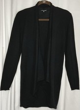 Eileen Fisher Black Merino Wool Long Sleeve Open Front Cardigan Sz S EUC