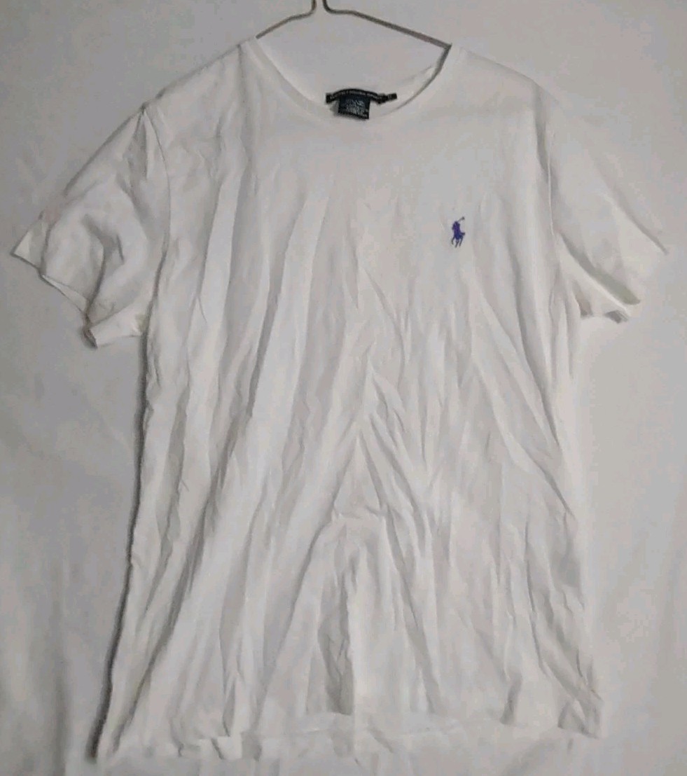Ralph Lauren Camicia Sportiva Uomo XL Bianco Cotone Viola Pony Preppy Casual