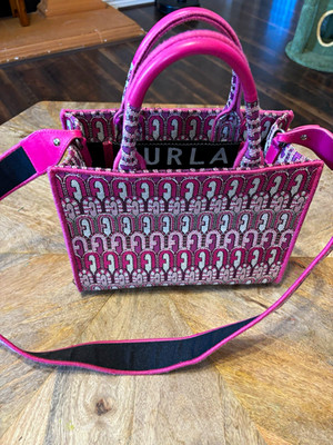 Furla Small Pink Logo Tote Bag Top Handle Detachable Strap