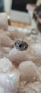 Lot of Two Silver Square Purple Simulated Rhinestonel Ring Size 7 Pre-Owned