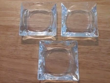 Glass Ashtrays Square Smooth Clear Vintage Pointed Corners Set of 3