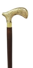 Antique Golden Royal Art Engraved Derby Style Head Handle Wooden Walking Stick