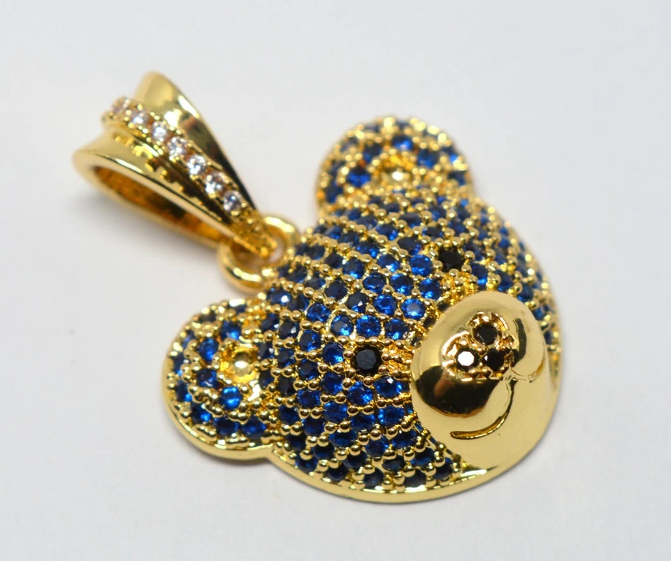 COLGANTE OSO DE PELUCHE LINDO ENROLLADO ORO 14K con PIEDRAS PRECIOSAS ZAFIRO AZUL Foto 2 de 4