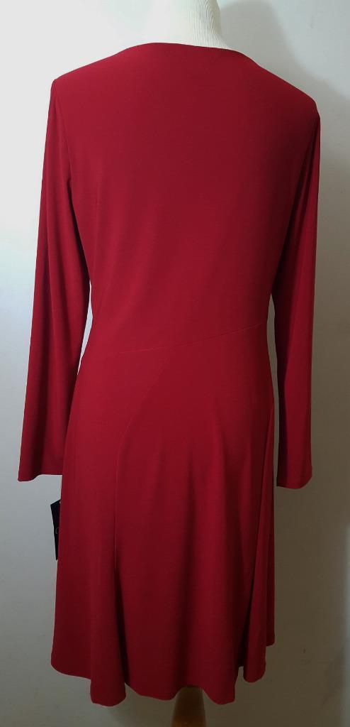 chaps red dress CHAPS-RED-PLEATED CROSSOVER-LONG SLEEVE-A-LINE DRESS-SIZE-S-NWT