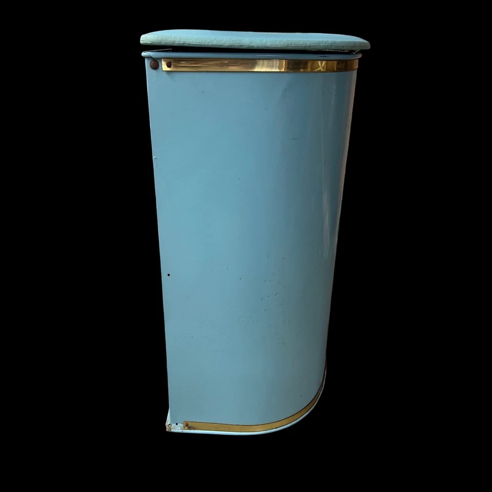 Cesta de lavandería vintage Mid Century Blue Flower Power Detecto New York Foto 4 de 4