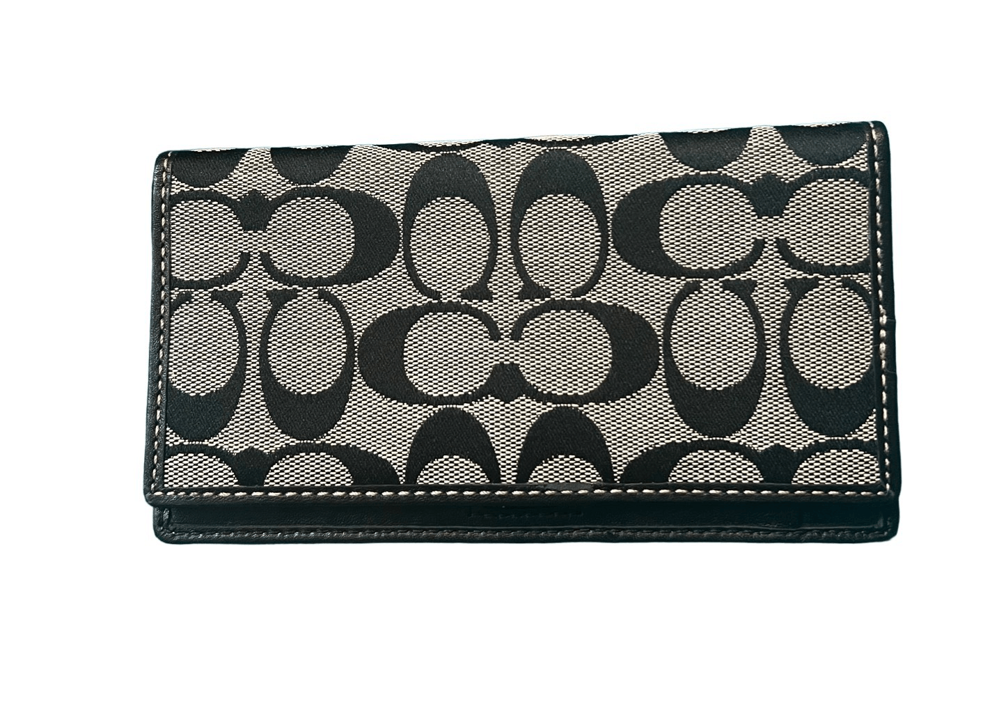 Vintage Coach Checkbook Cover Signature C's w Leather Accent Black