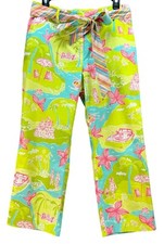 Vintage Lilly Pulitzer Private Island Print Stretch Crop Pants Size 8 with Belt