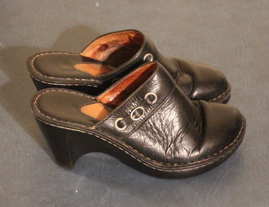Born Womens Black Leather Slip-on Wedge Mules Clo… - image 2