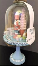 JINGLES & JOY  PASTEL NUTCRACKER Figurine on Pedestal Base/ Glass Dome